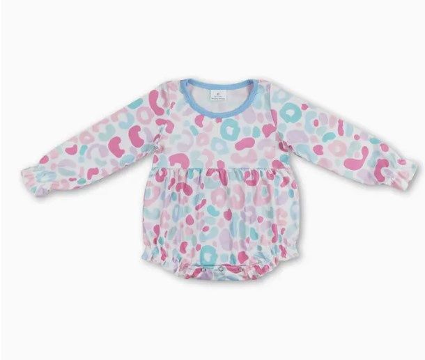 Pastel Leopard LS Romper, Size: 0/3M