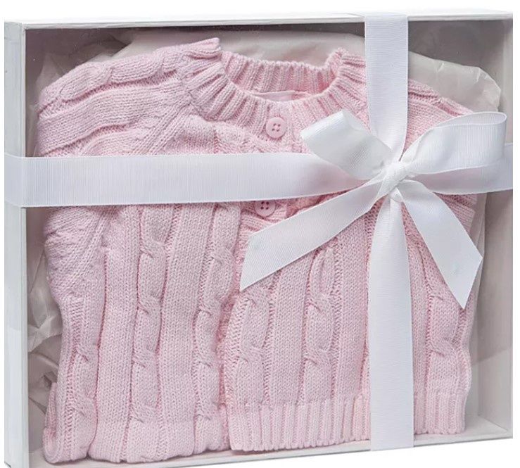Cable Knit Baby Cardigan with Beanie Set, COLOR: Pink