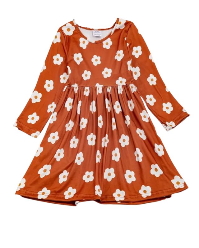 Rust Flower Long Sleeve Dress