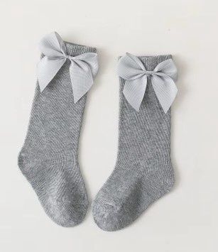 Grosgrain Bow Knee High Socks, COLOR: Grey, Size: 0/1