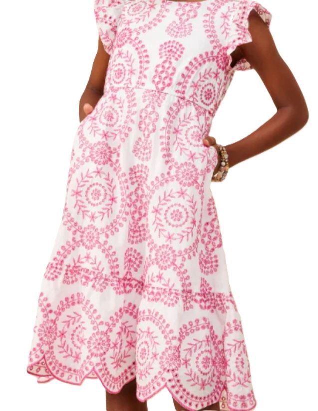 Pink Eyelet Scallop Hem Dress, Size: 7/8