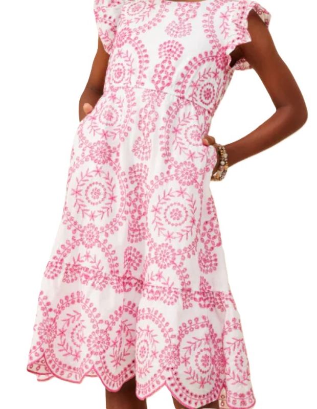 Pink Eyelet Scallop Hem Dress