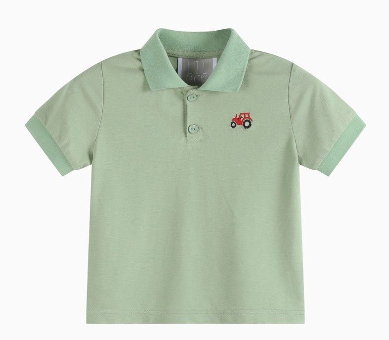 Green Embroidered Tractor Polo