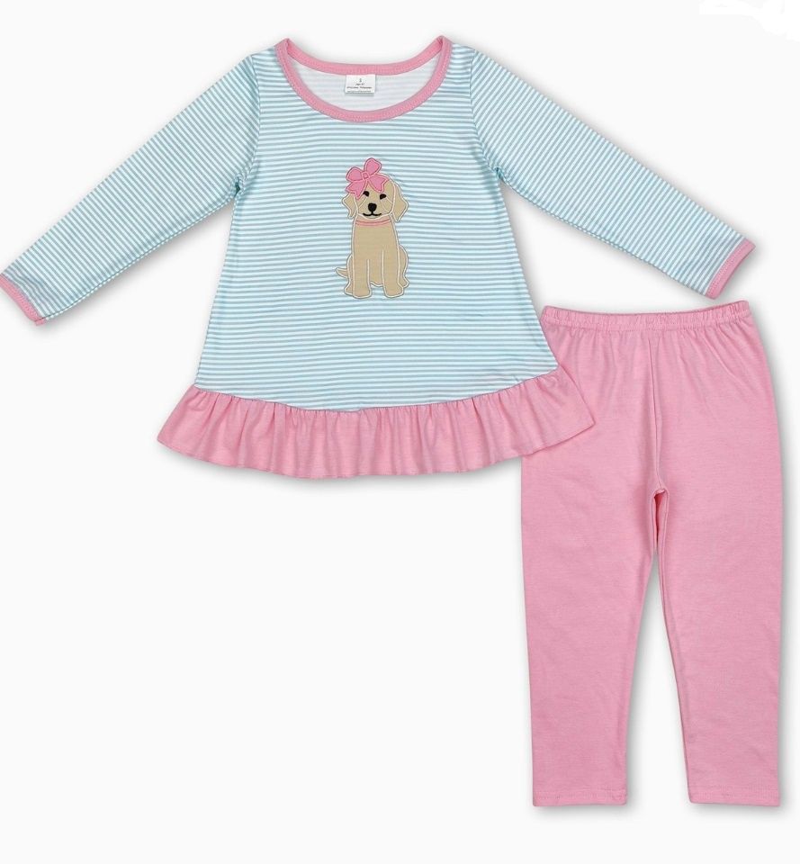 Aqua Stripe Girl Puppy Outfit, Material: Girl, Size: 10/12