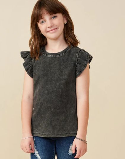 Black Ribbed Ruffle T Shirt