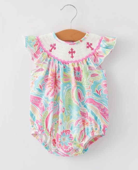 Lilly Smocked Cross Romper, Size: 3M