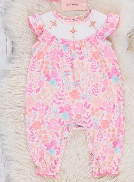 Smocked Cross Watercolor Romper, Size: 6/12M