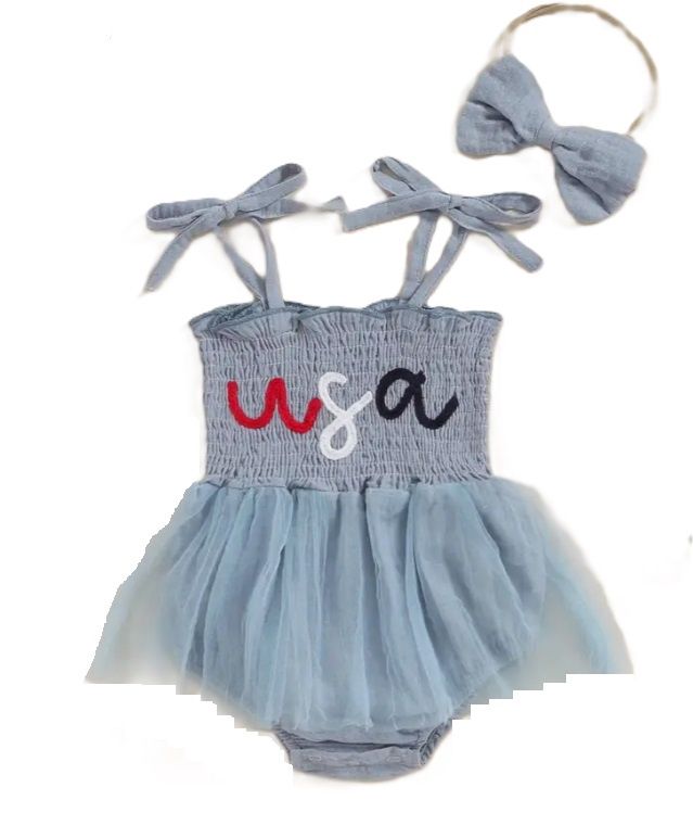 Smocked French Knot USA Tule Dress