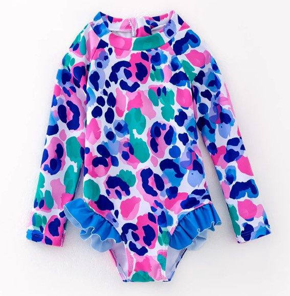 Animal Print LS Swim, Size: 3T