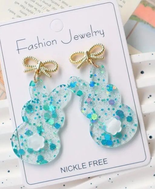 Blue Bow Bunny Earrings