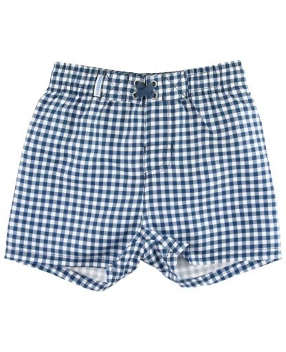 Navy Gingham Swim Trunks