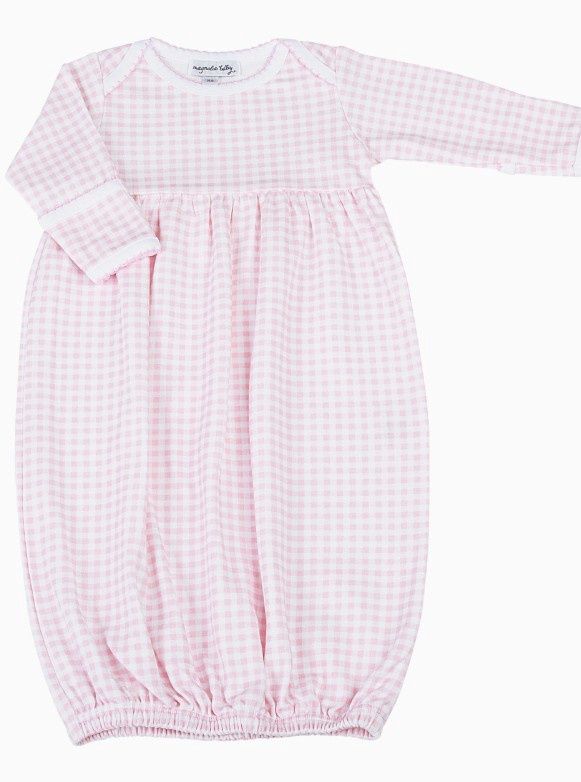 Pink Mini Checks Gathered Gown, Size: NB