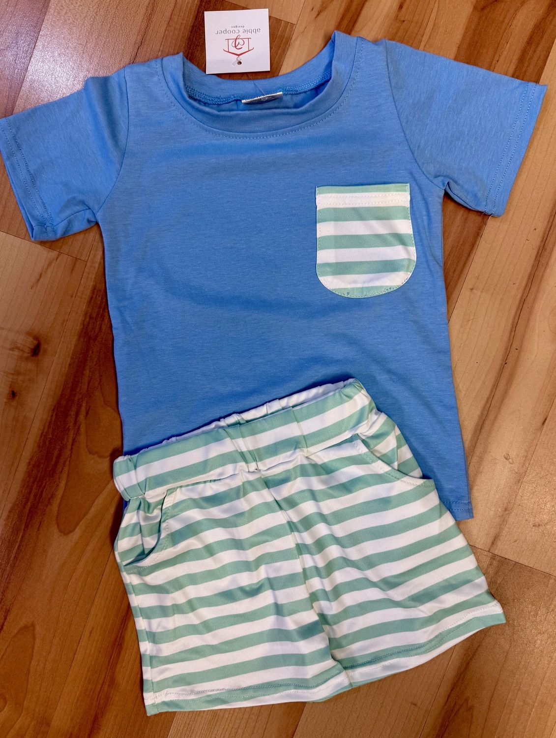 Blue and Aqua Pocket Stripe Set, Size: 2T