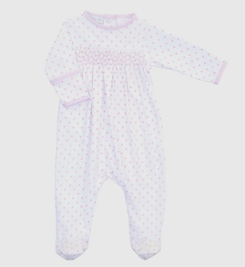 Smocked Polka dot Pink Footie, Size: Preemie