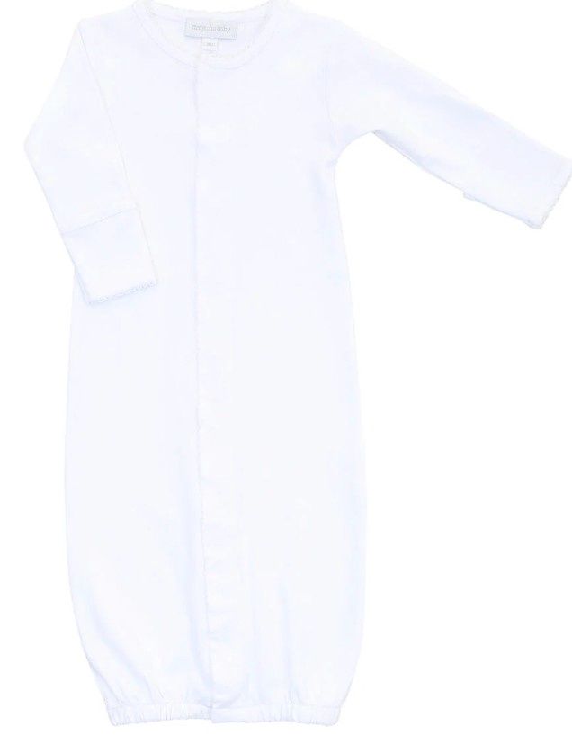 White Picot Trim Converter Gown, Size: Newborn
