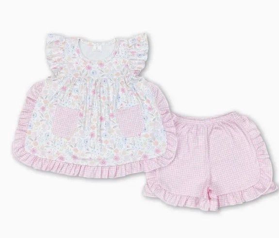 White &amp; Pink Floral Short Outfit, Size: 3/6M