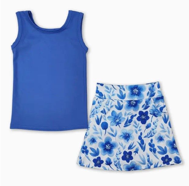 Blue White Skort Athletic Set, Size: 4T