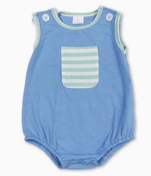 Blue Aqua Stripe Pocket Romper