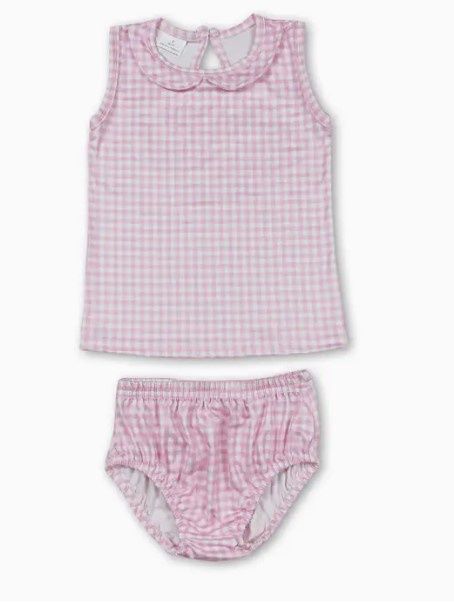 Pink Gingham Collared Bummie Set