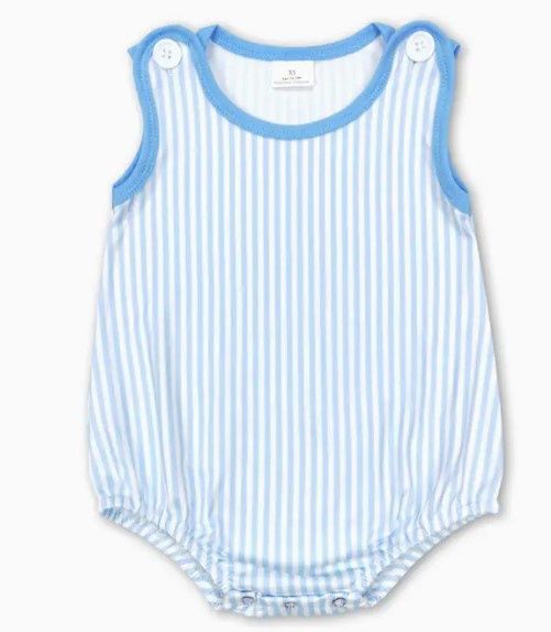 Blue Stripe Sleeveless Baby Romper, Size: 0/3M