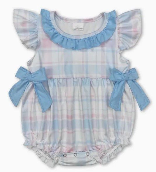 Pastel Plaid Side Bow Bubble, Size: 0/3M