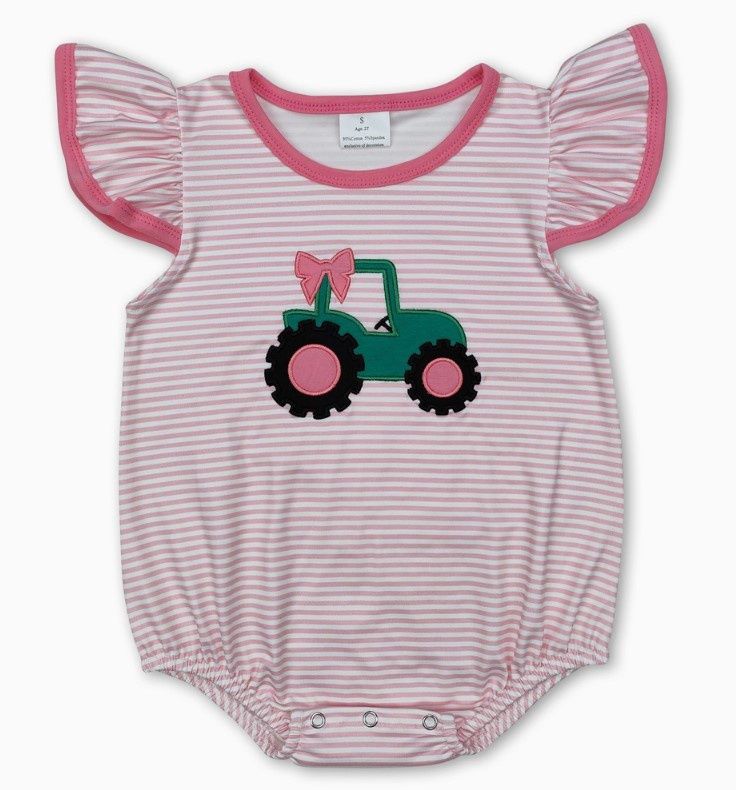 Pink Stripe SS Tractor Romper
