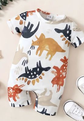 Dino Print Romper, Size: 0/3M