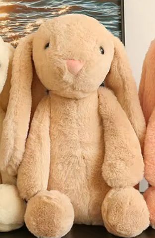 Tan Plush Bunny Blue Bow