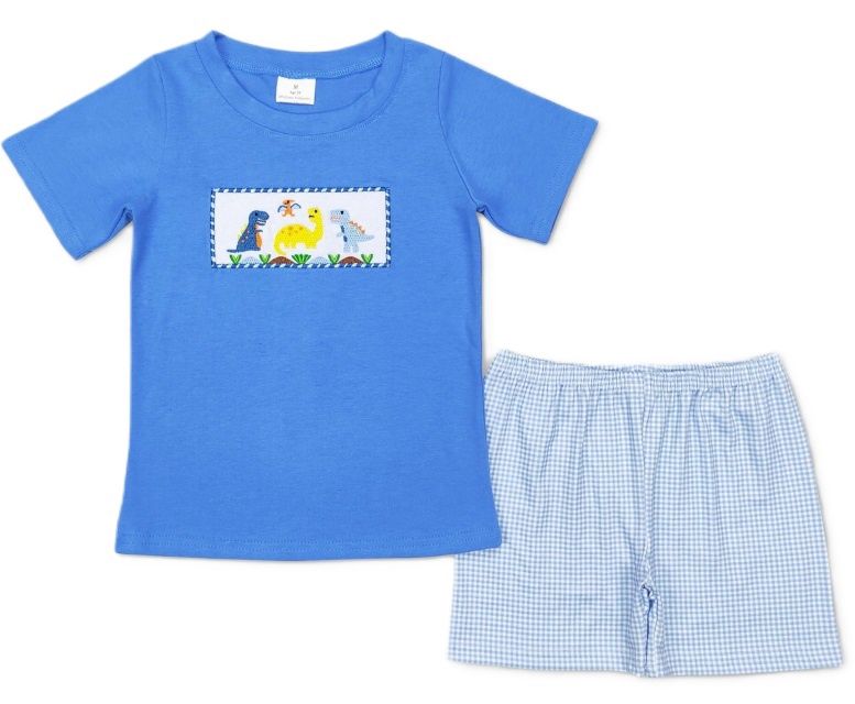 Embroidered Dinosaur Set, Size: 12/18M