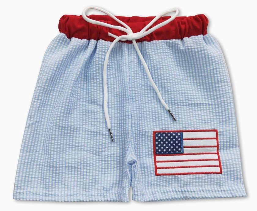 Seersucker Flag Swim Trunks, Size: 12M