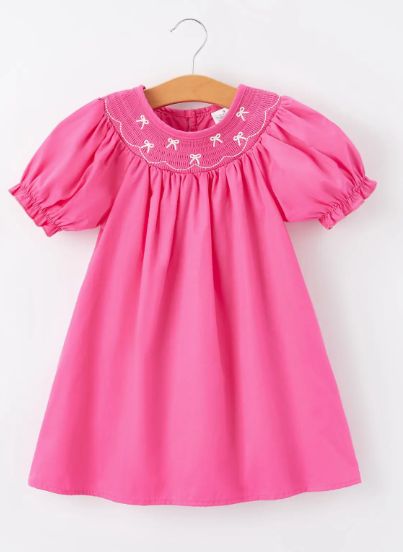 Hot Pink Smocked Bow Dress, Size: 2T