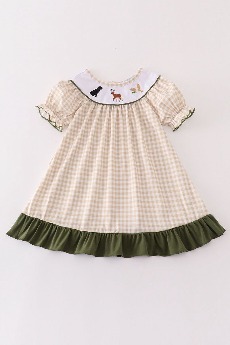 Beige Gingham Hunting Dress, Size: 2T