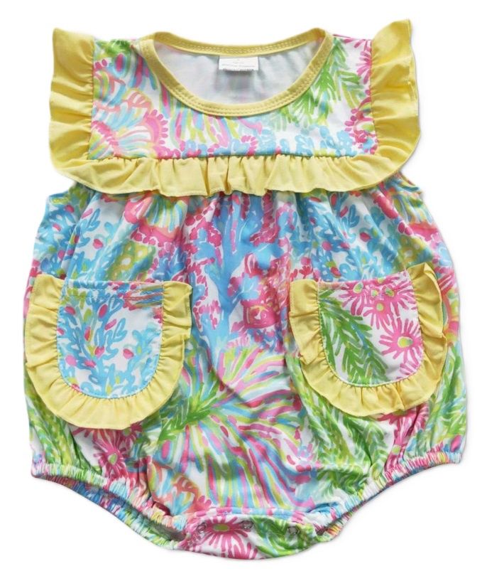 Watercolor Yellow Pocket Romper, Size: 0/3M