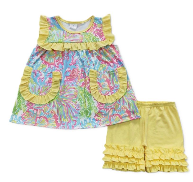 Watercolor Yellow Pocket Outfit, Size: 2T