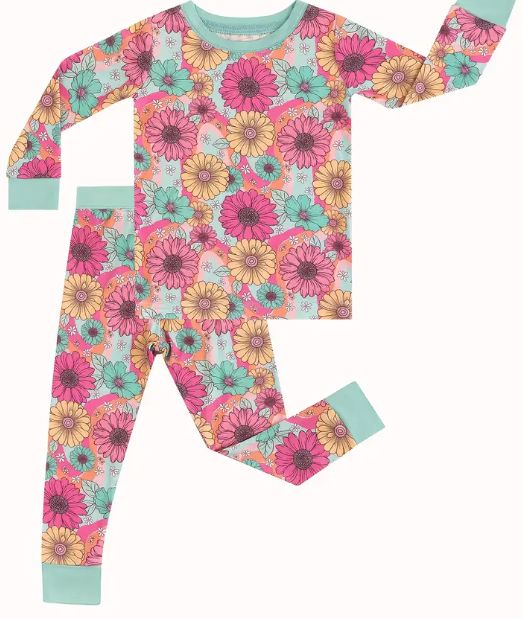 Mint Pink Daisy Bamboo Set, Size: 2/3T