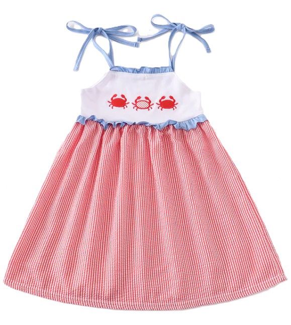 Seersucker Crab Dress, Size: 2T