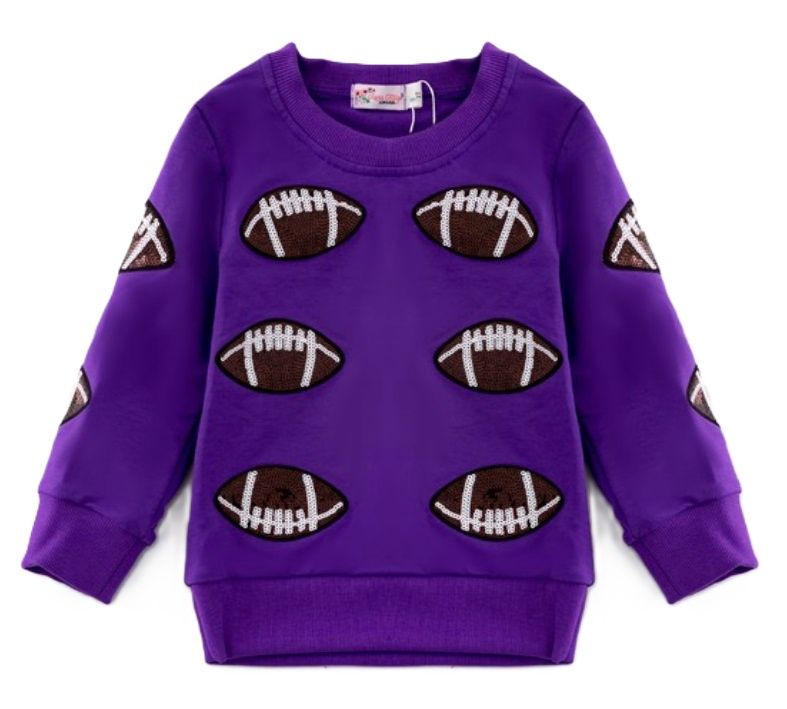 Purple Sequin Football Sweatshirt, Size: 2T
