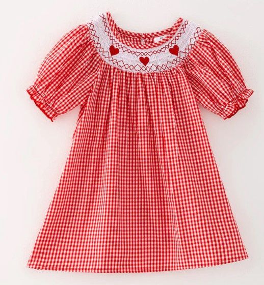 Red Gingham Smocked Heart Dress, Size: 12/18M