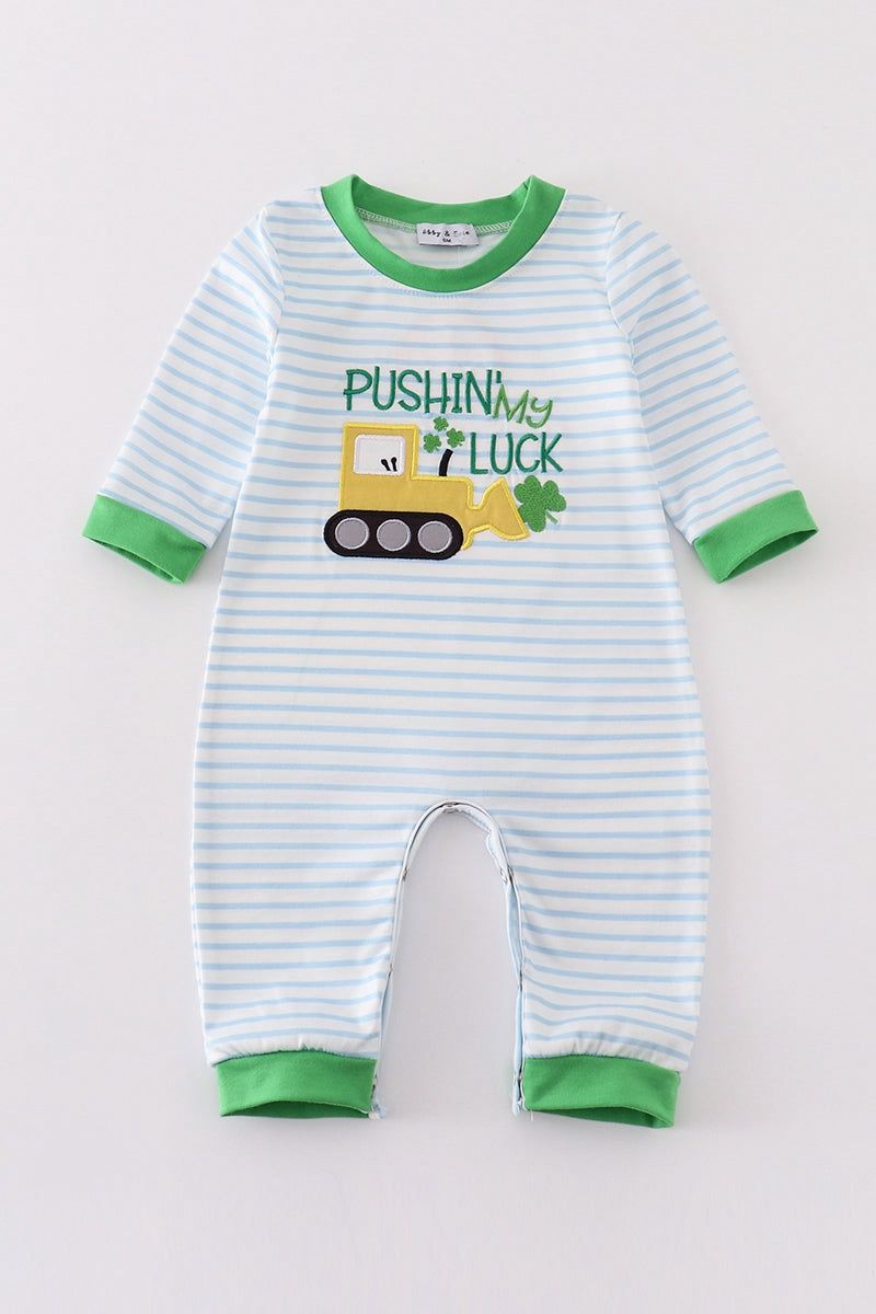 Striped Green Clover Romper, Size: 3M