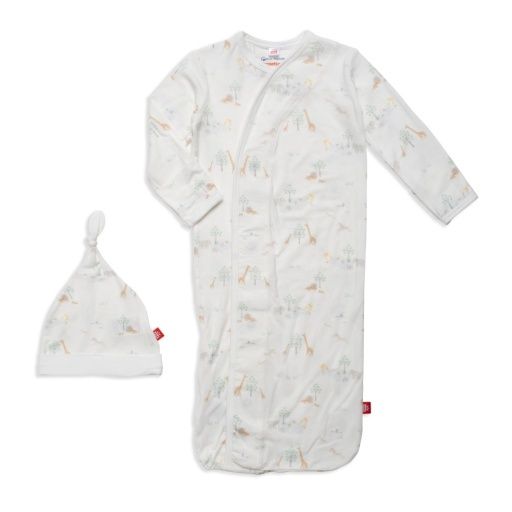White Serene Safari Bamboo Gown &amp; Hat Set