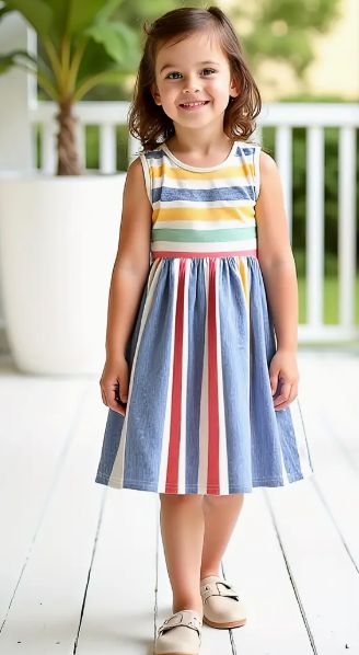 Primary Color Sleeveless Twirl Dress