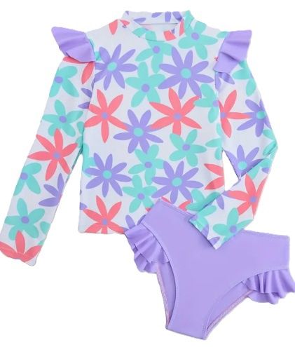 Groovy Flower LS Two Piece Swimsuit