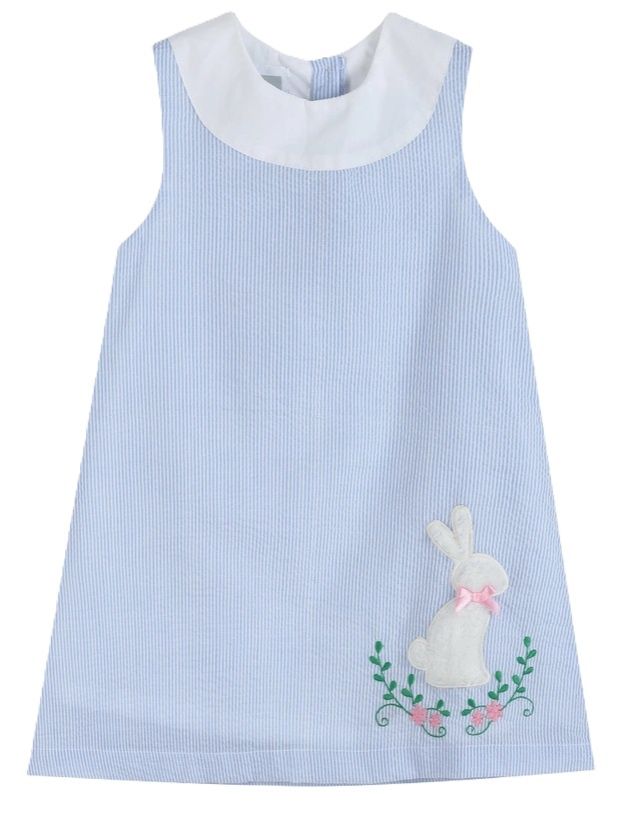 Seersucker Fuzzy Bunny Swing Dress, Size: 5T