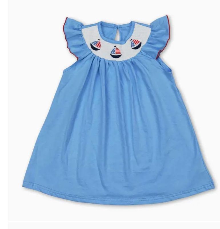 Blue Smocked Sailboat Dress