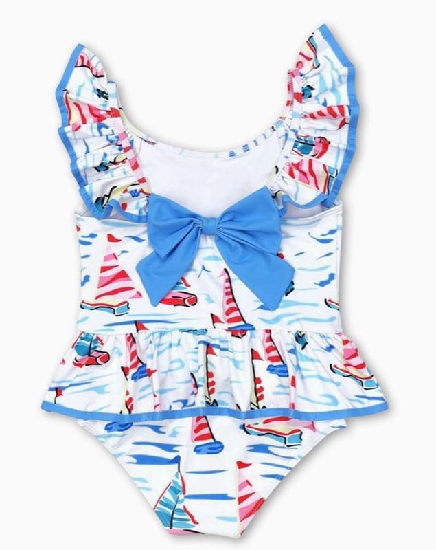 White Sailboat One Piece Swimsuit