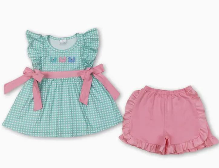 Pink &amp; Aqua Gingham Crab Outfit, Size: 2T