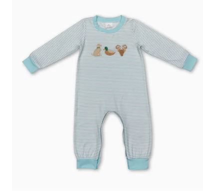 Light Blue Striped Dog Duck Buck Romper