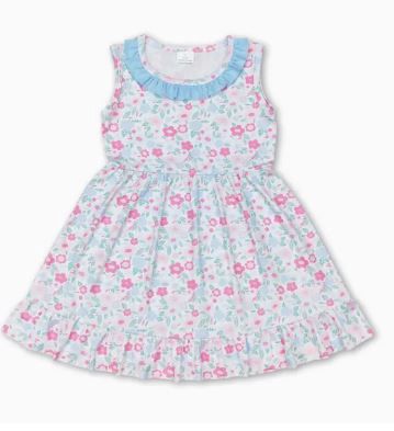 Blue &amp; Pink Garden Ruffle Dress