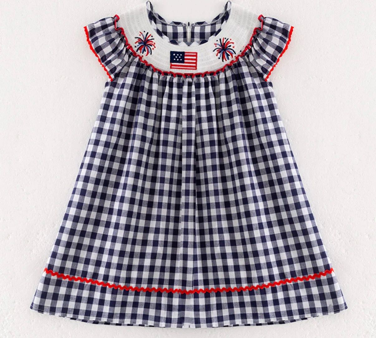 Navy Gingham Smocked July Dress