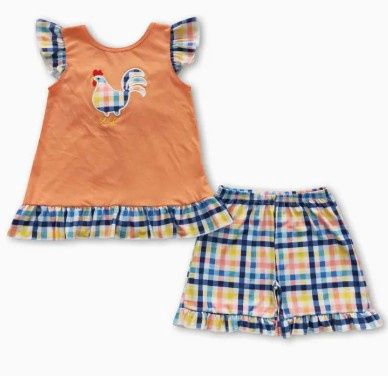 Flutter Sleeve Plaid Chicken Outfit